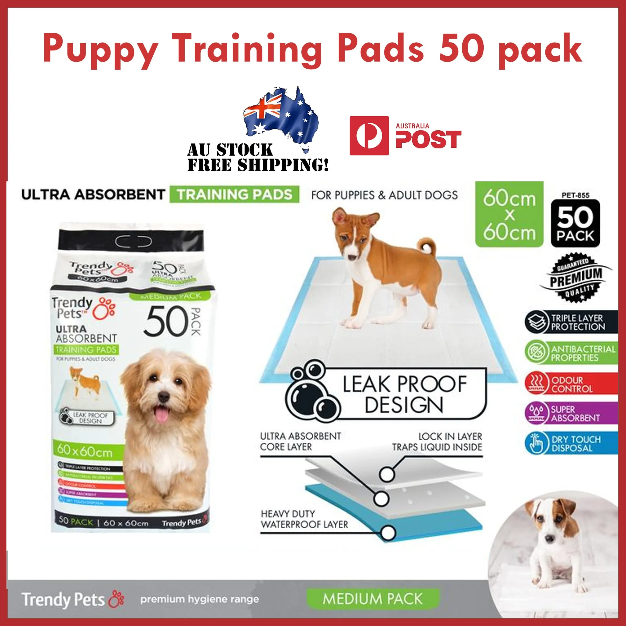 Puppy Training Pads Adult Dog Cat Bulk Large 60x60cm Absorbent White Leak Proof