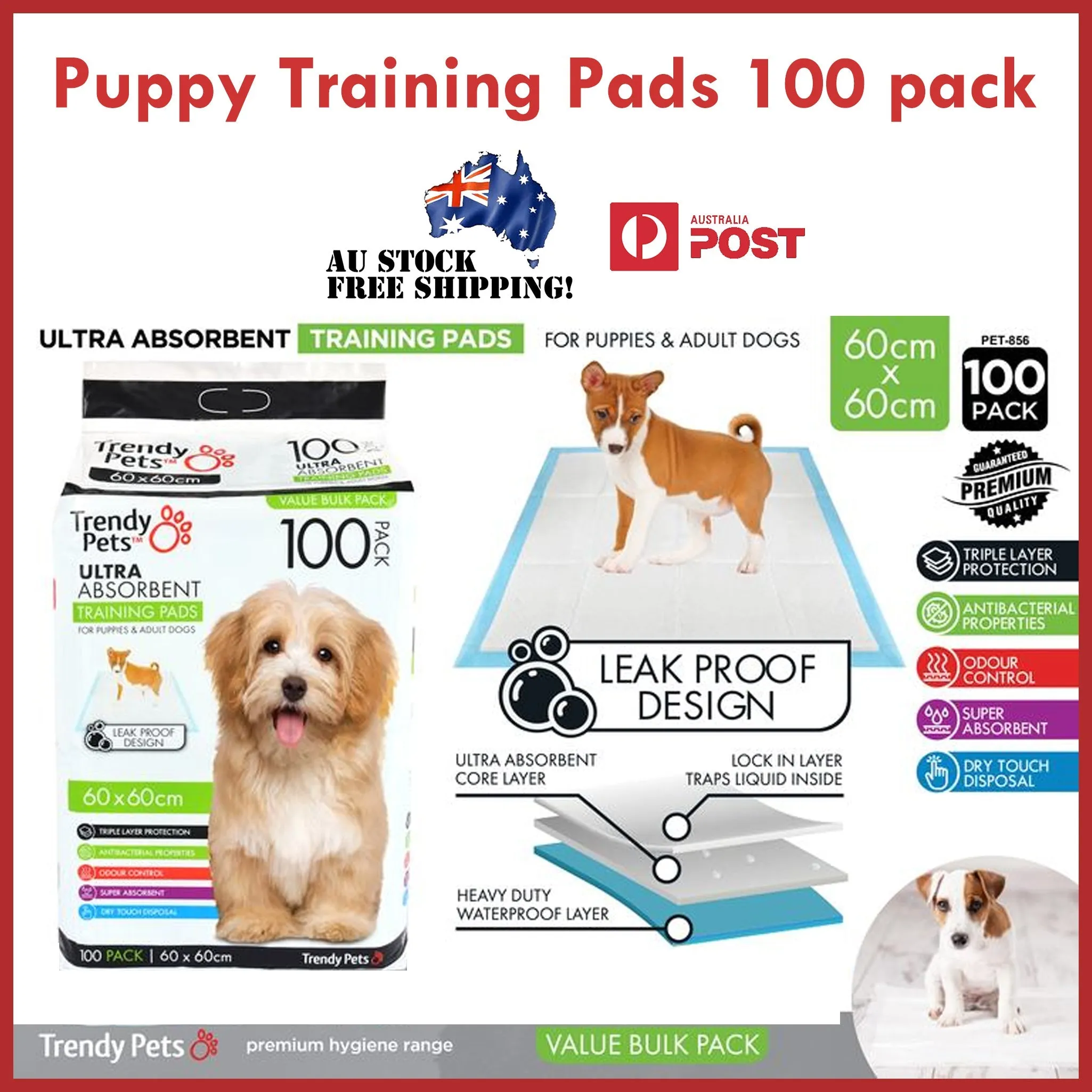 Puppy Training Pads Adult Dog Cat Bulk Large 60x60cm Absorbent White Leak Proof