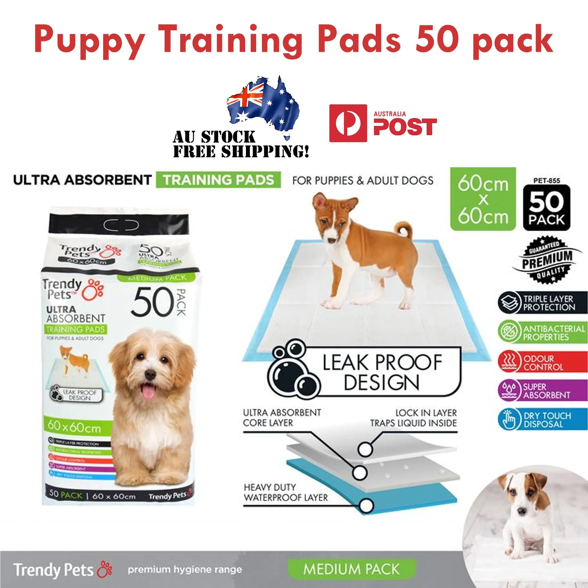 Puppy Training Pads Adult Dog Cat Bulk Large 60x60cm Absorbent White Leak Proof