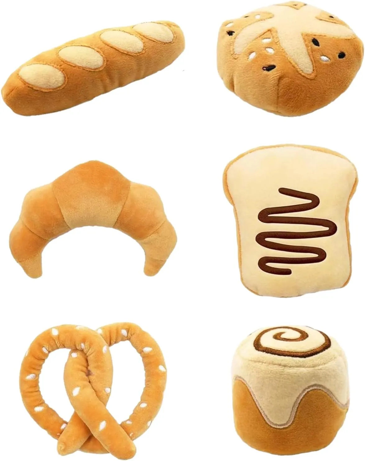 PuraRise 6 Pack Bread Catnip Cat Toys Pet Indoor Toys for Cat Lover Giftswith Baguette Croissant Pretzel Toast Bun Cinnamon Roll PlushPerfect Pet Birthday Presents