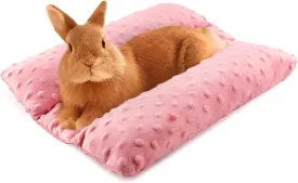 Rabbit Bed with Pillows, 16 x 14 Inches - Thickened Plush Mat Washable Indoor Cage Sleeping Lounger Pad for Bunnies, Guinea Pigs & More Small Pets