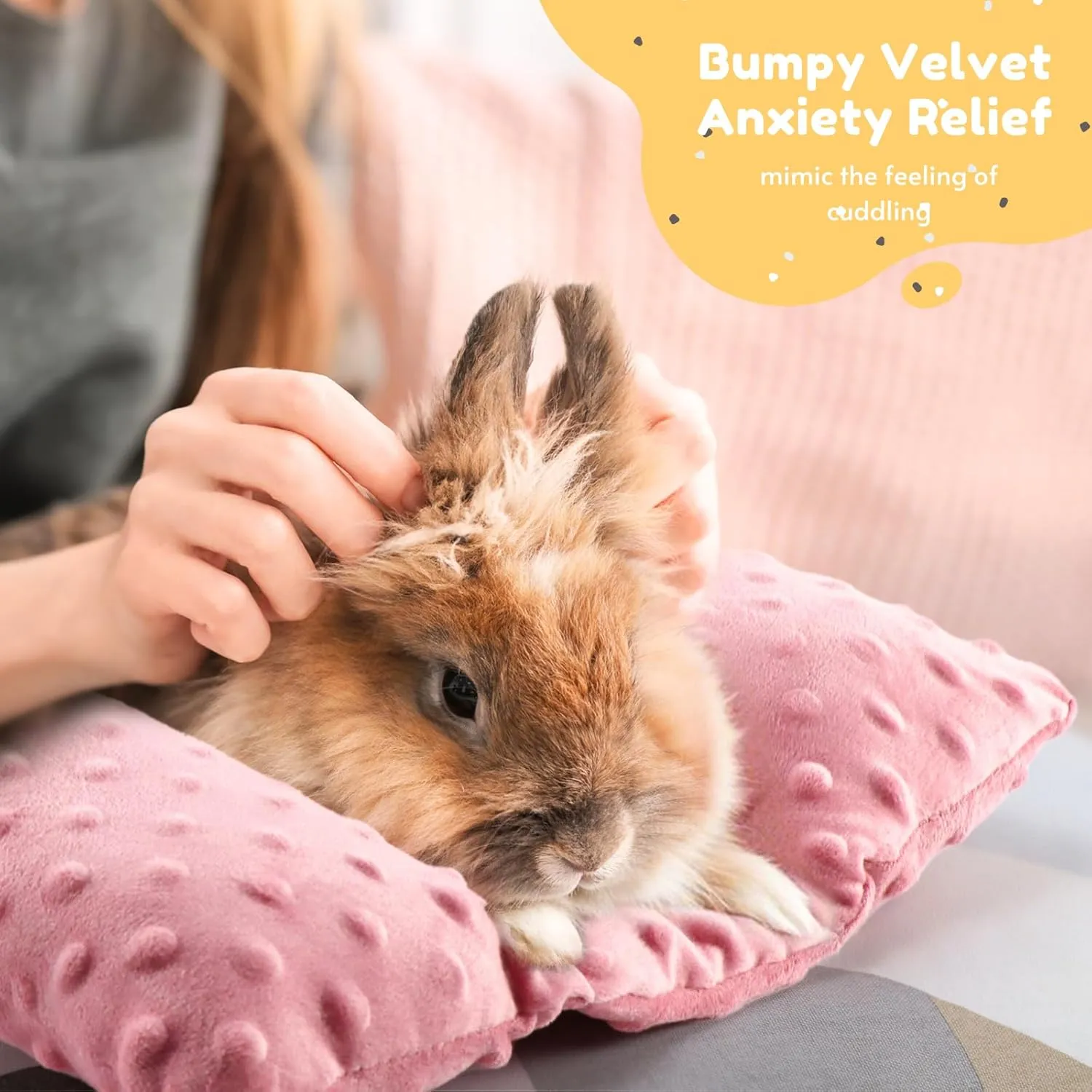 Rabbit Bed with Pillows, 16 x 14 Inches - Thickened Plush Mat Washable Indoor Cage Sleeping Lounger Pad for Bunnies, Guinea Pigs & More Small Pets