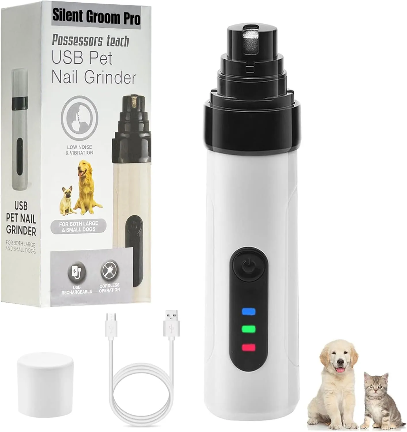 Silent Groom Pro, Heusom Dog Nail Grinder,Low Noise USB Rechargeable Pet Clipper,Painless Pet Paw Grooming & Trimming Tool,Suitable for All Dogs and Breeds