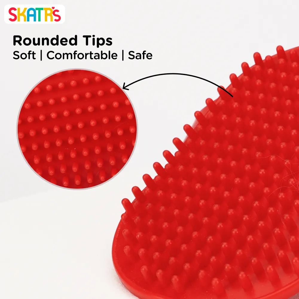 Skatrs Rubber Bristles Massage Hand Brush Comb for Dogs & Cats (Red)
