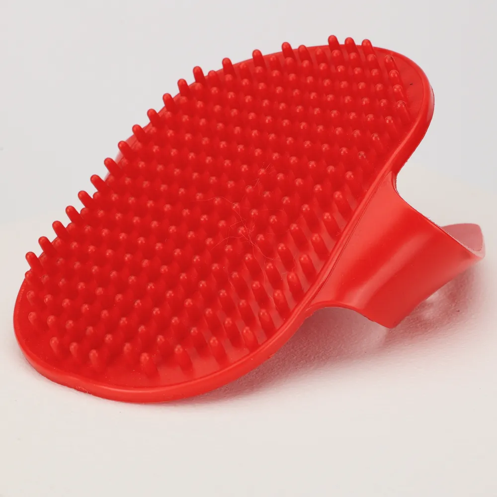 Skatrs Rubber Bristles Massage Hand Brush Comb for Dogs & Cats (Red)