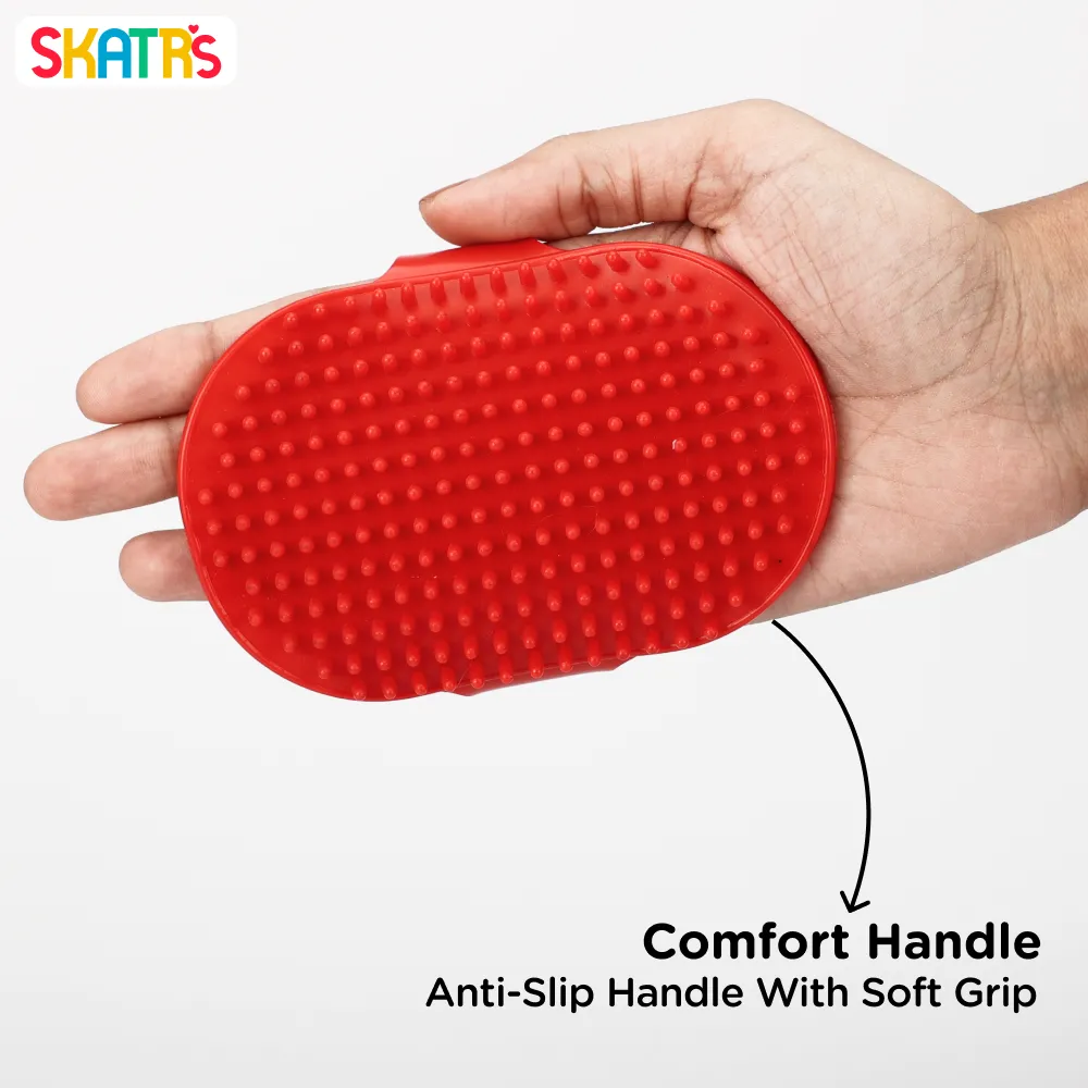 Skatrs Rubber Bristles Massage Hand Brush Comb for Dogs & Cats (Red)