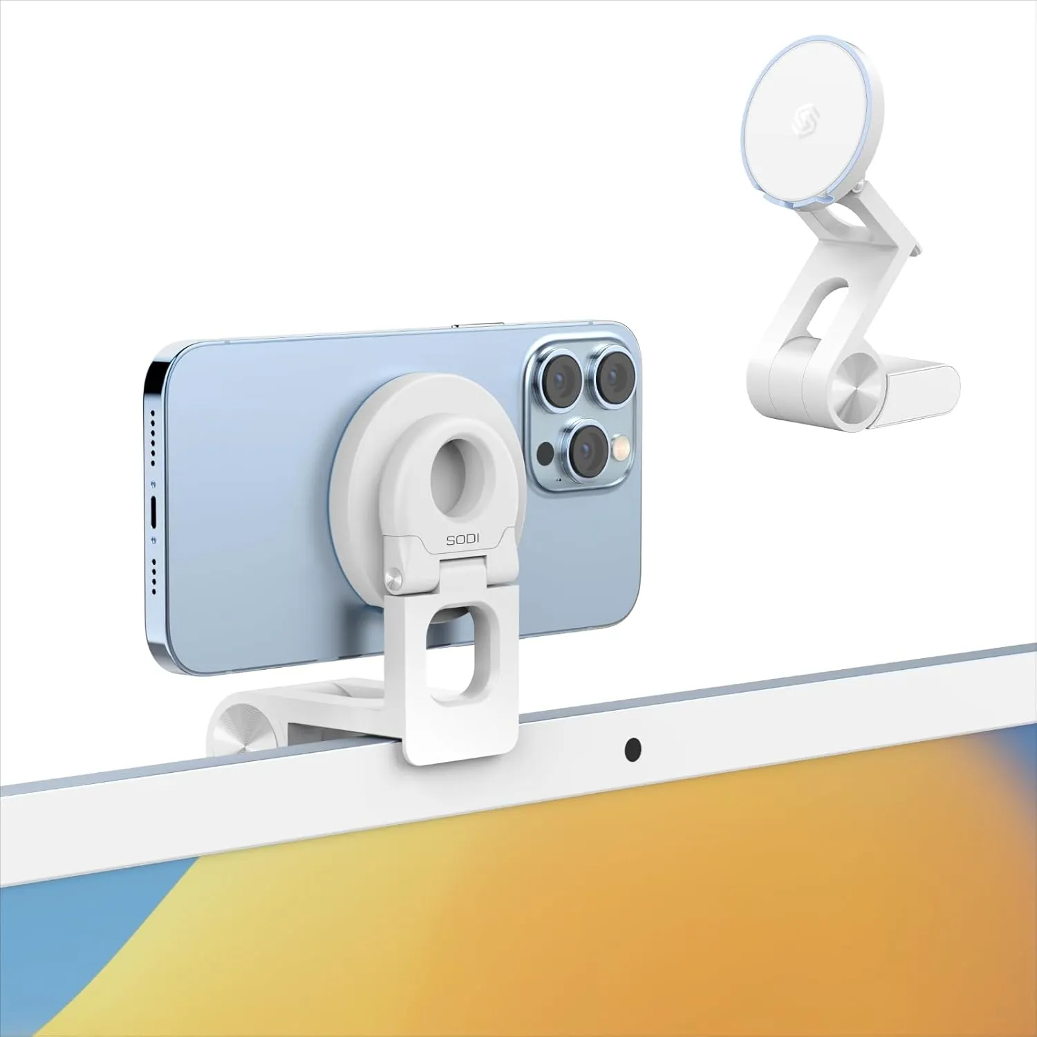 SODI Continuity Camera Mount for Desktop Monitor & iMac, Detachable iPhone Webcam Mount, Adjustable Magnetic Phone Stand for iPhone 15/14/13/12 and Mac OS Ventura