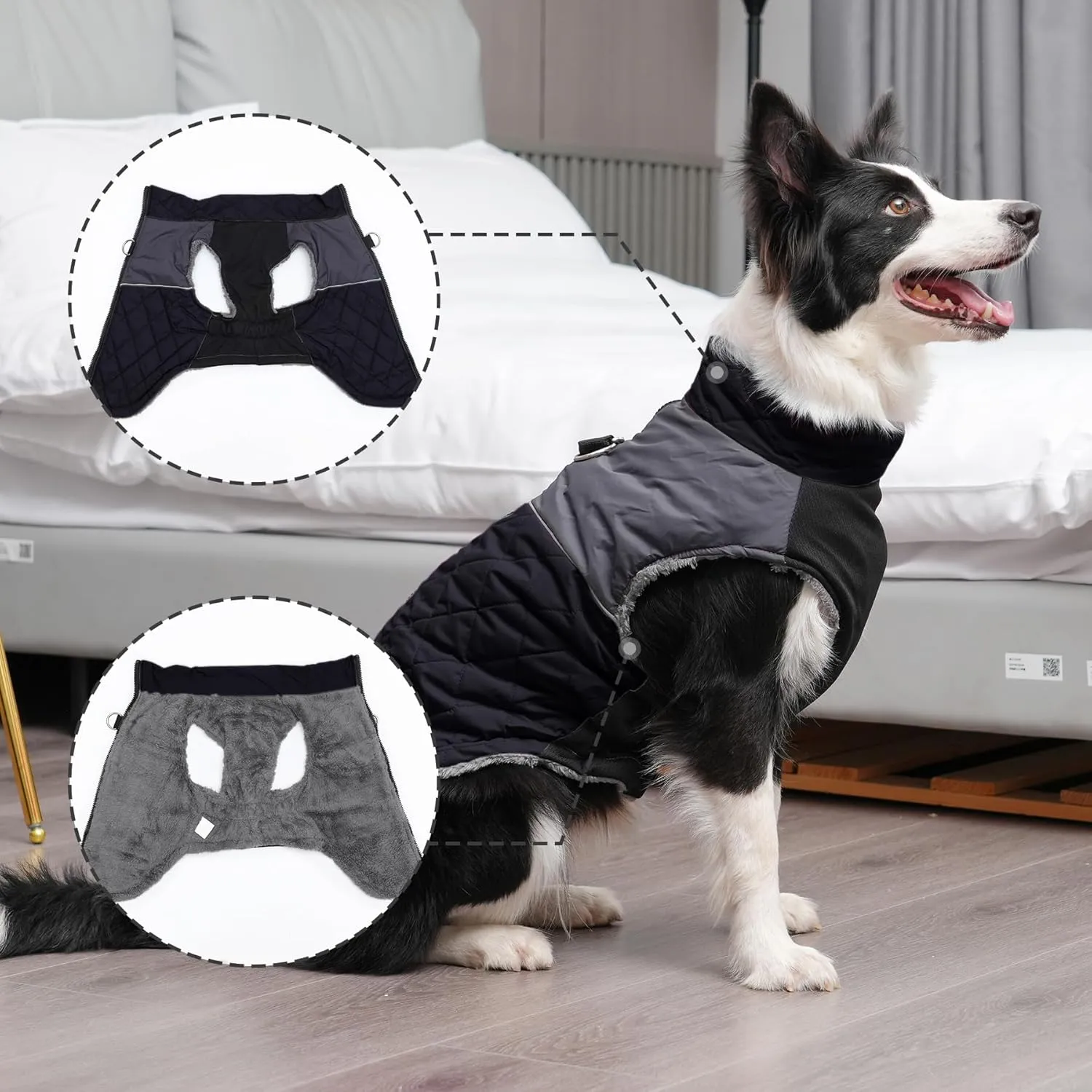 Warm Fleece Dog Coats for Medium Dogs,D-Rings Waterproof Puppy Jacket for Cold Winter,Black XL