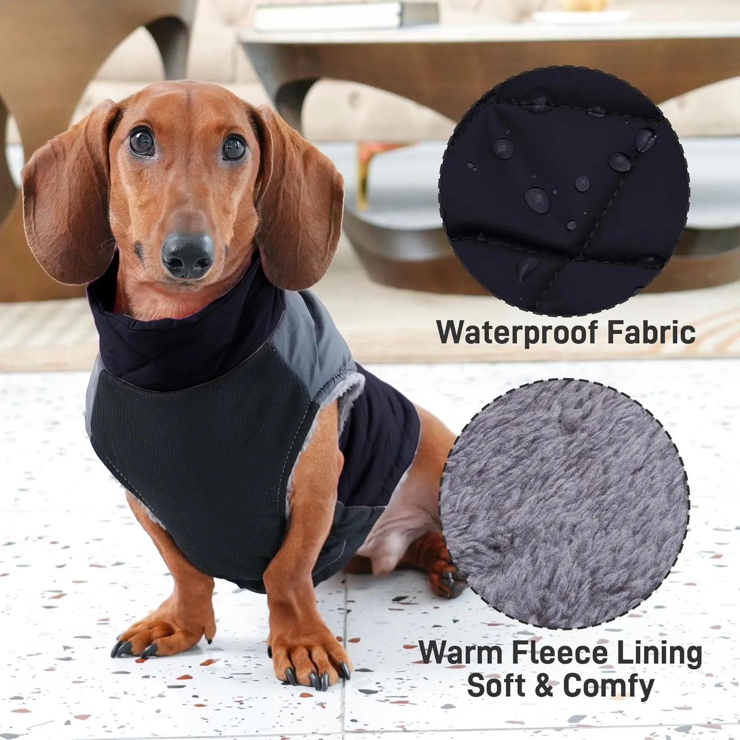 Warm Fleece Dog Coats for Medium Dogs,D-Rings Waterproof Puppy Jacket for Cold Winter,Black XL