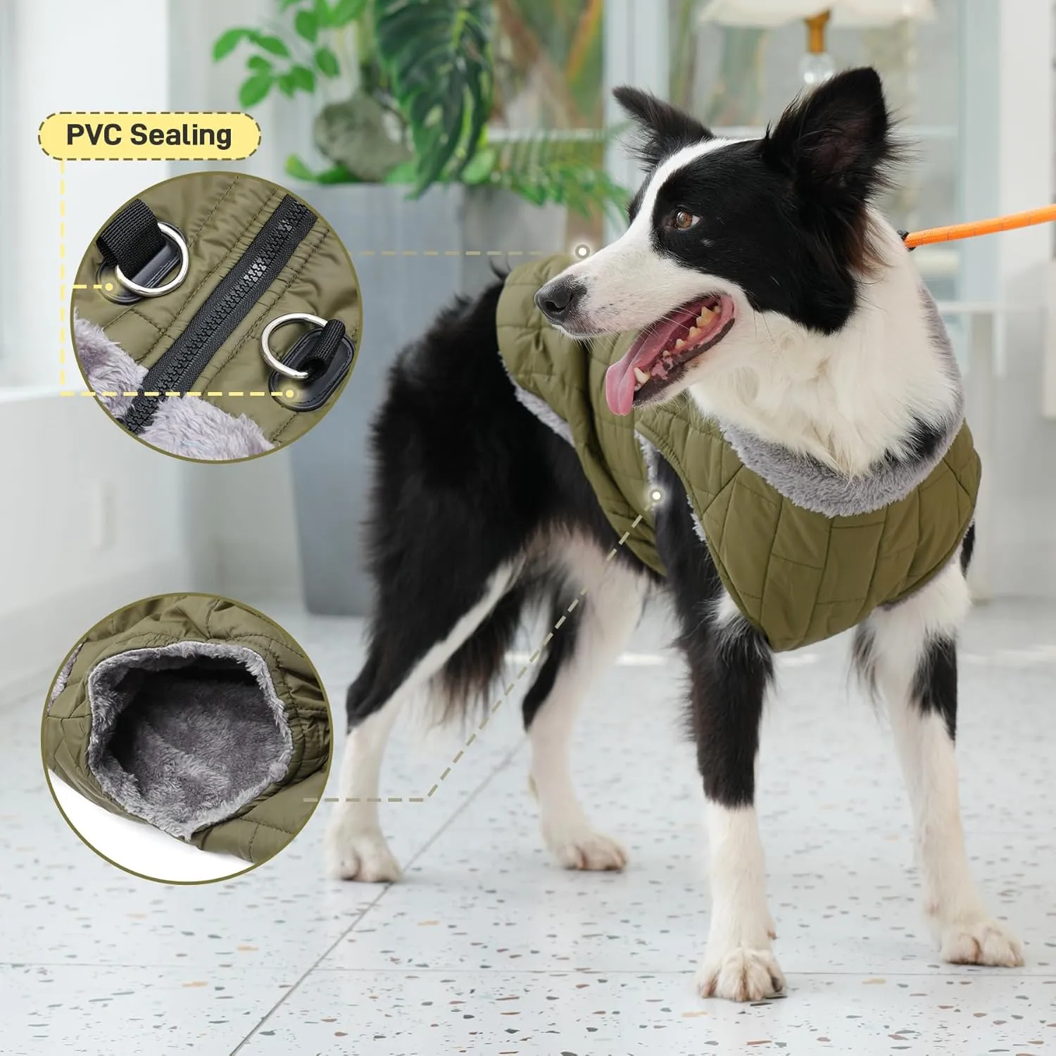 Warm Fleece Dog Coats with Durable Harness Buitl in D-Ring,Waterproof Doggie Jacket for Medium Dogs,Dog Vest for Cold Winter,Green XL