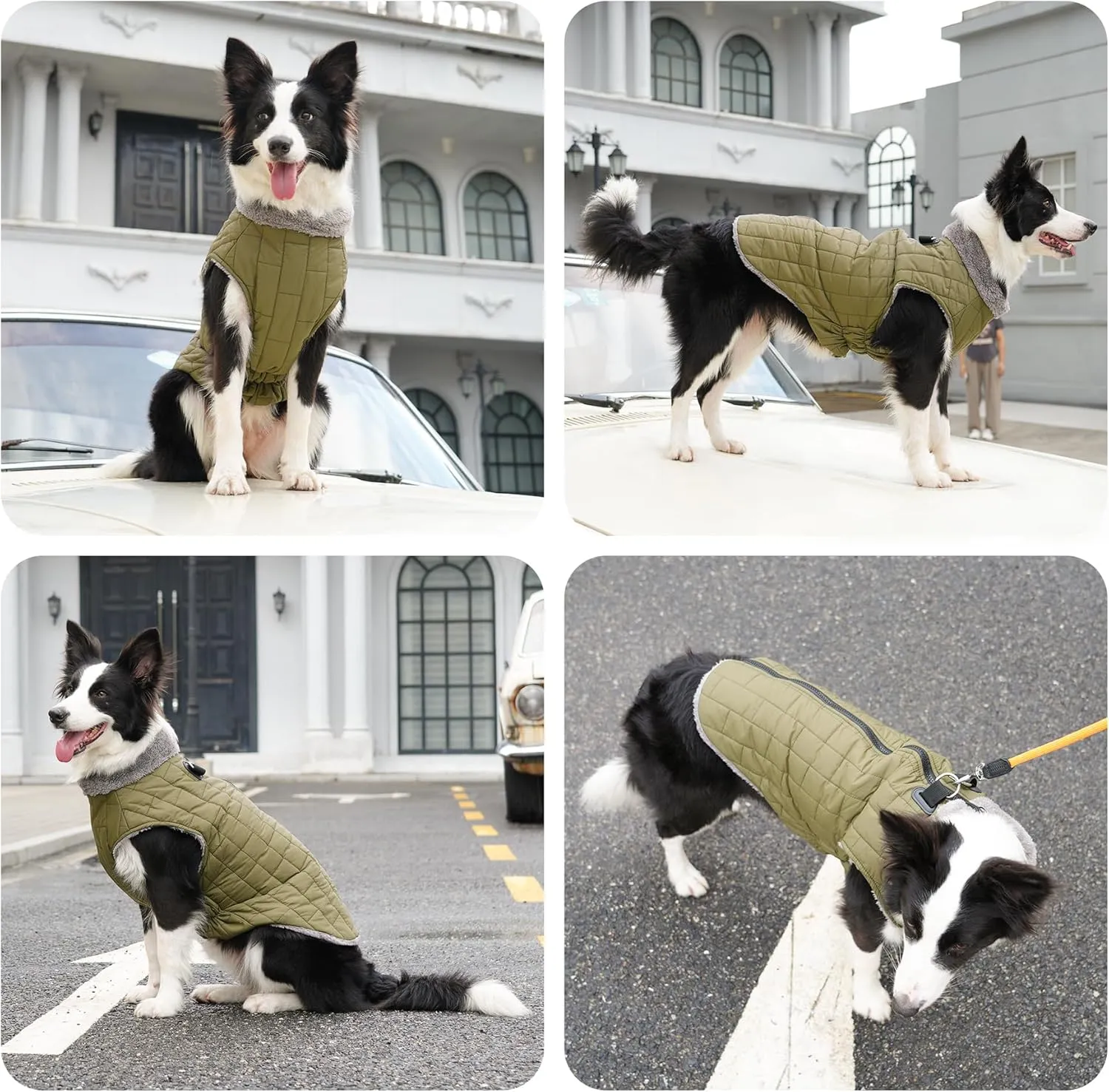 Warm Fleece Dog Coats with Durable Harness Buitl in D-Ring,Waterproof Doggie Jacket for Medium Dogs,Dog Vest for Cold Winter,Green XL