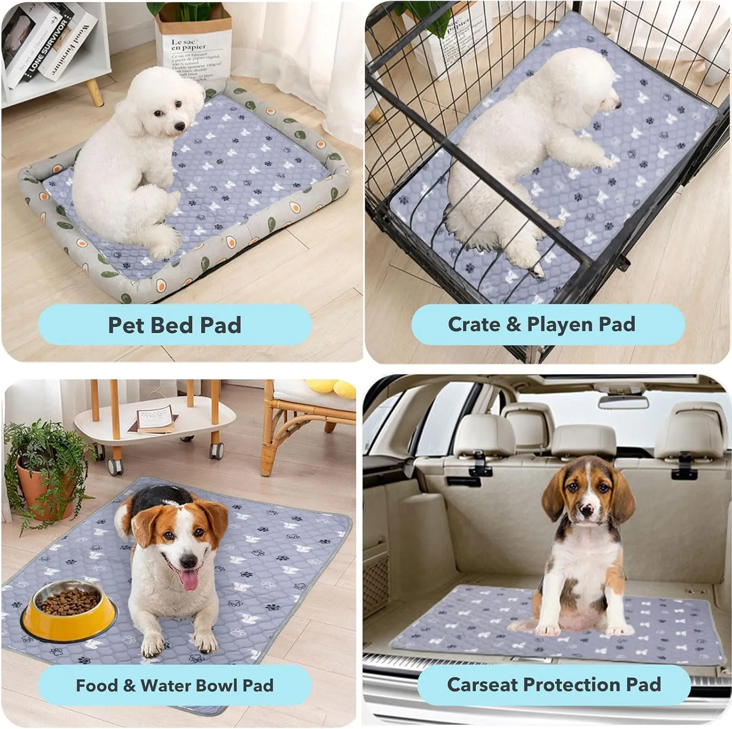 Washable Pee Pads for Dogs, 2 Pack 24"x36" Reusable Puppy Pads Non-Slip Waterproof Pet Training Pads for Whelping, Playpen, Crate and Potty Training, Durable and Absorbent, Grey