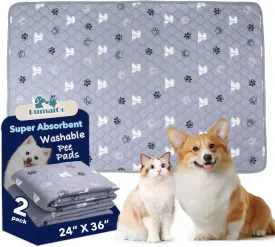 Washable Pee Pads for Dogs, 2 Pack 24"x36" Reusable Puppy Pads Non-Slip Waterproof Pet Training Pads for Whelping, Playpen, Crate and Potty Training, Durable and Absorbent, Grey