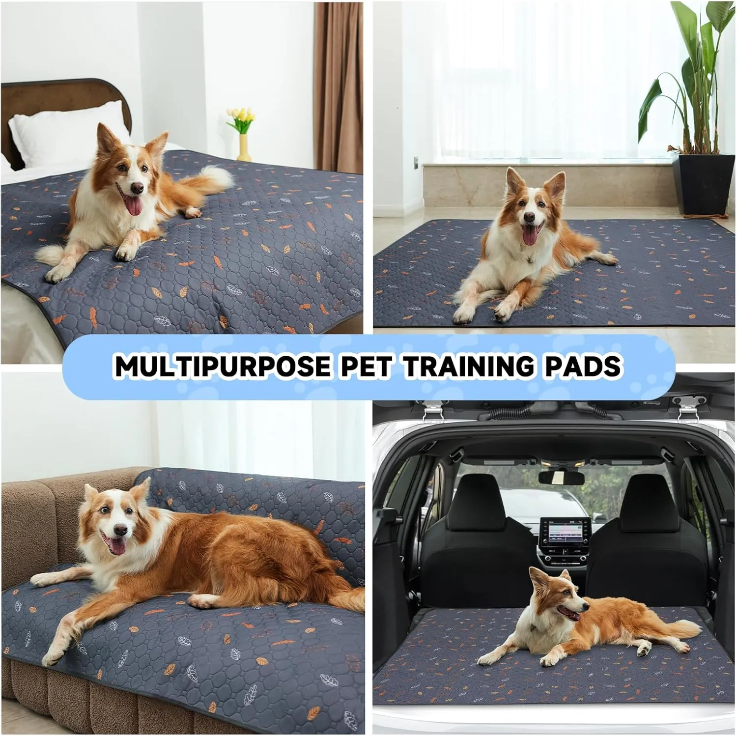 Washable Pee Pads for Dogs 4-Pack Reusable Puppy Pads Pet Training Pads, Waterproof Dog Pee Pads for Crate, Whelping Pad, Non-Slip Protects Against Urine Leakage (Leaves - Deep Grey, 18x24)