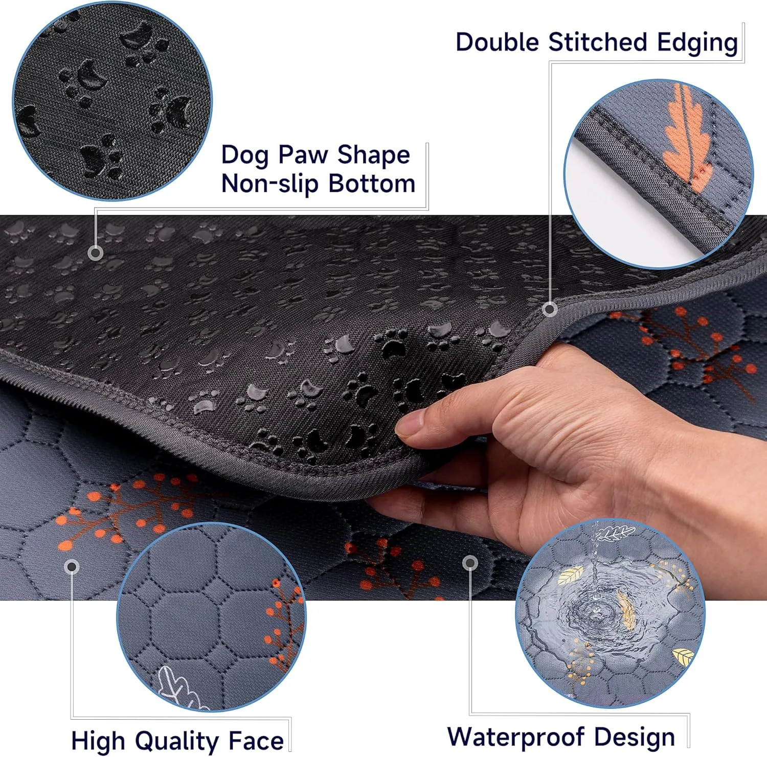 Washable Pee Pads for Dogs 4-Pack Reusable Puppy Pads Pet Training Pads, Waterproof Dog Pee Pads for Crate, Whelping Pad, Non-Slip Protects Against Urine Leakage (Leaves - Deep Grey, 18x24)