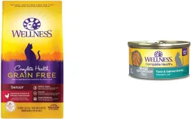 Wellness Complete Health Senior Dry   Wet Food Bundle: Grain Free Dry Cat Food, 5 Pound Bag   Age Advantage Wet Canned Cat Food (Tuna & Salmon, 3-Ounce Can, Pack of 24)