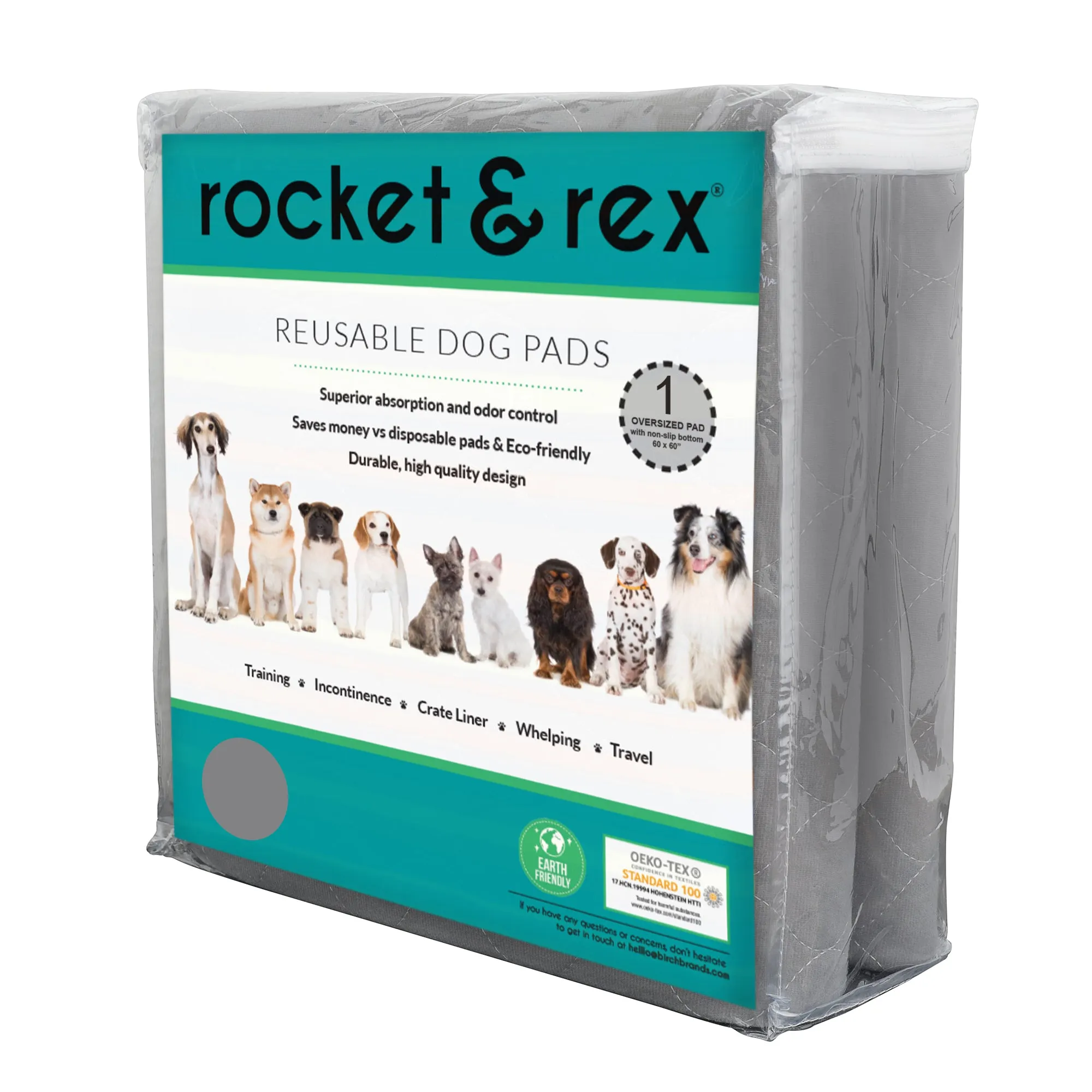 XXL Washable Dog Pad, Nonslip, Grey, 60 x 60"